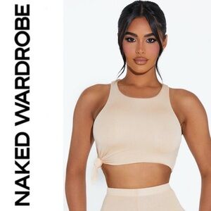 Naked Wardrobe 🤍💛micro modal side tie crop top oatmeal XS NWT